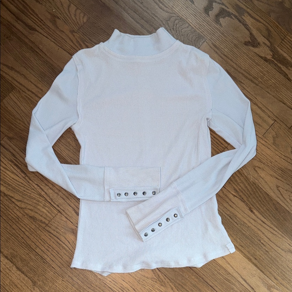 Free People Light Blue Long-Sleeve Mock Neck Top